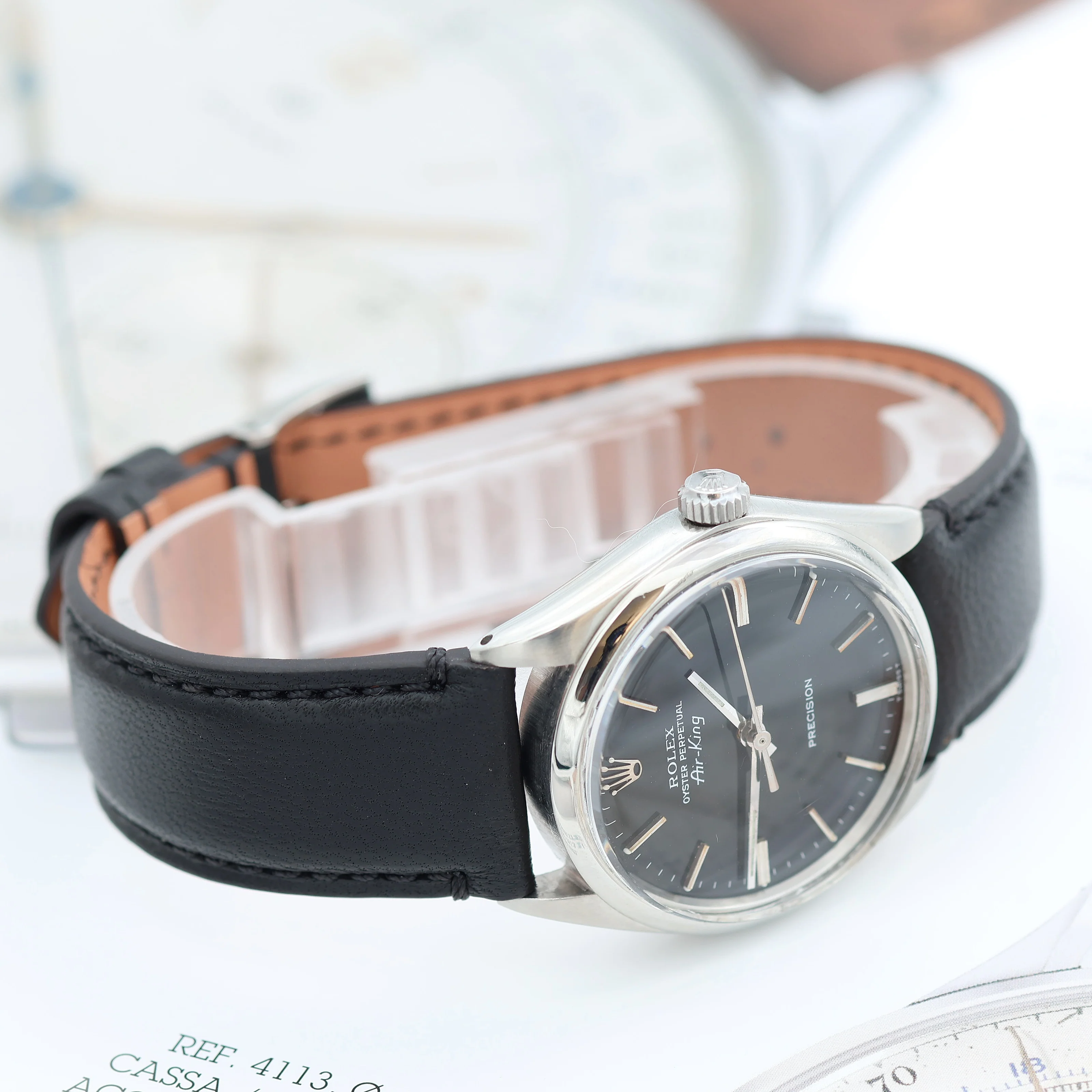 Rolex Air-King ref. 5500 Black dial - Leather strap - Image 3