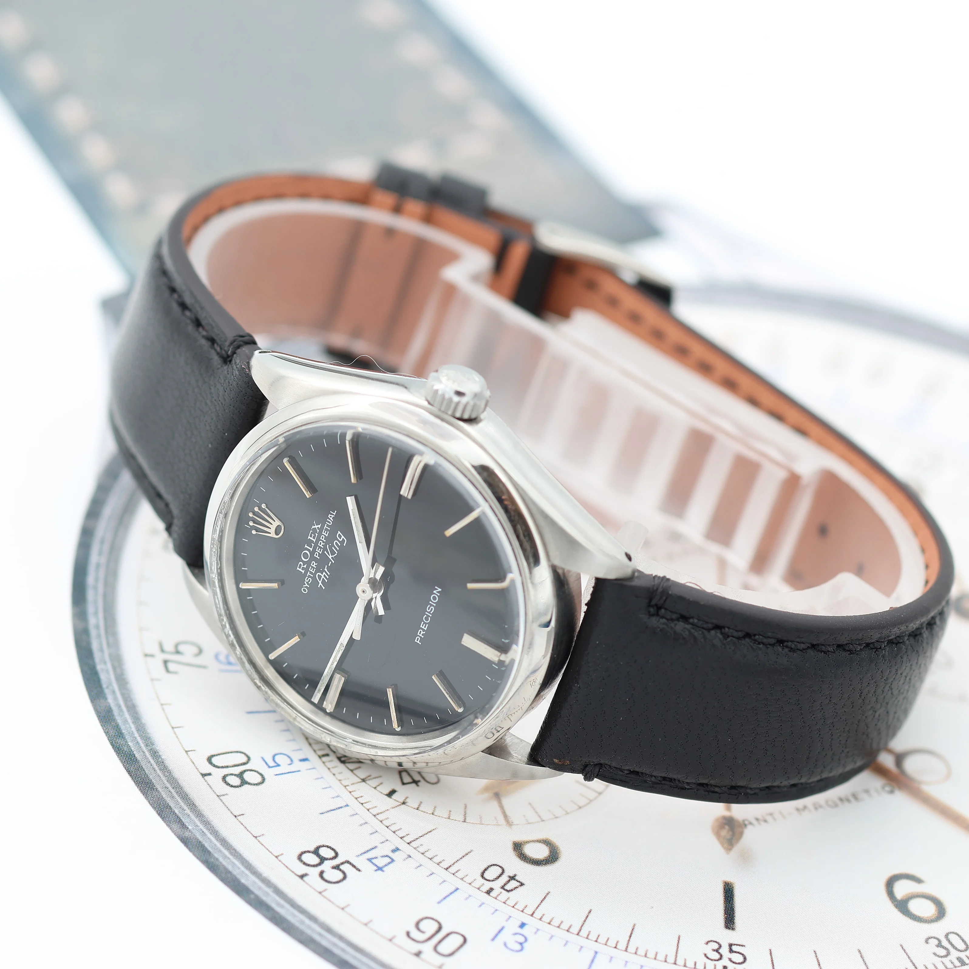 Rolex Air-King ref. 5500 Black dial - Leather strap - Image 4