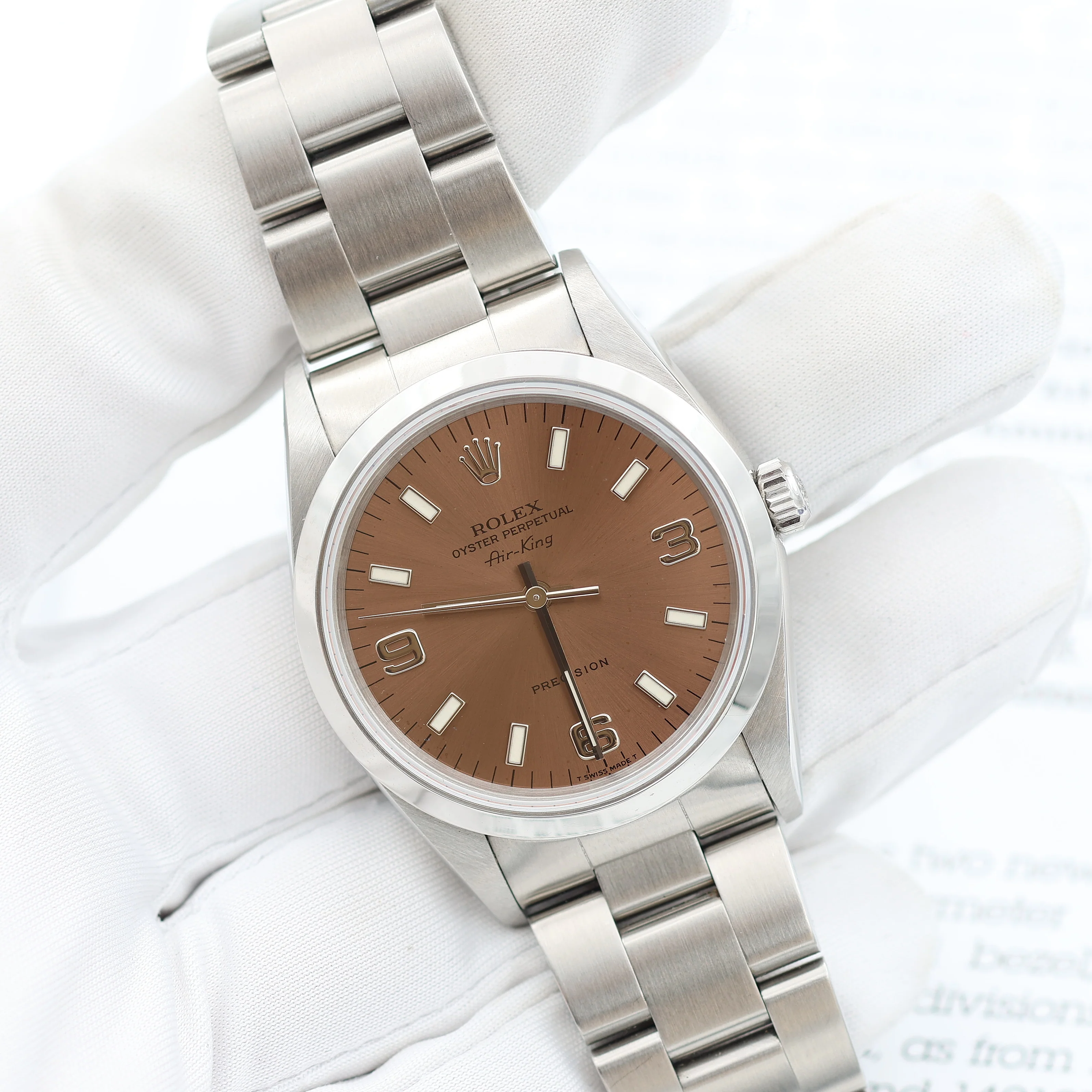 Rolex Airking ref. 14000 - Salmon Dial 3-6-9 - Full Set - Image 4